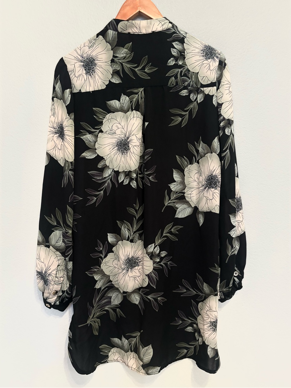 Joan Vass Dark Academia Floral Long Sleeve Button-Down Tunic / Size S